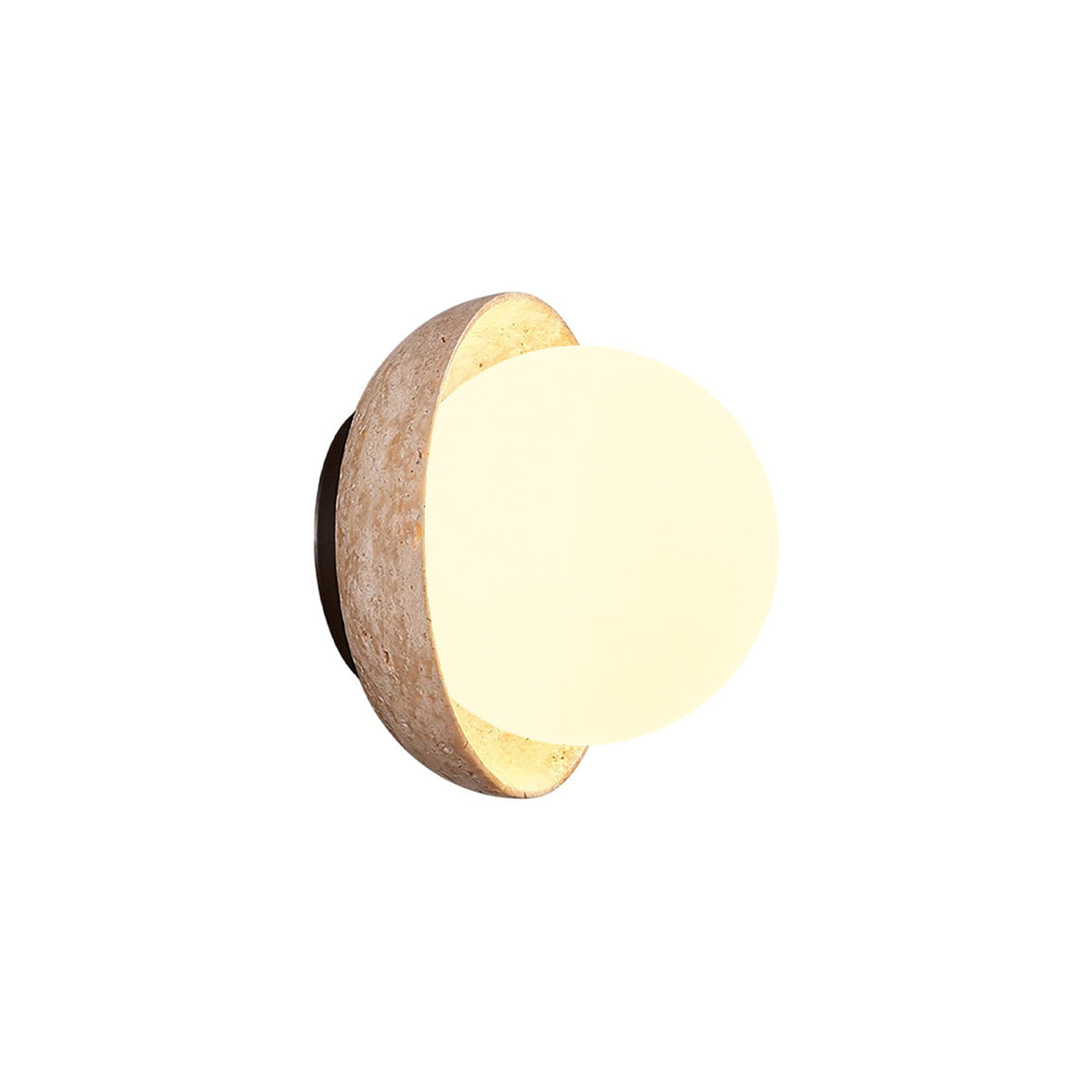 Eala Wall Lamp – Natural Travertine Stone & Glass Globe Wall Sconce