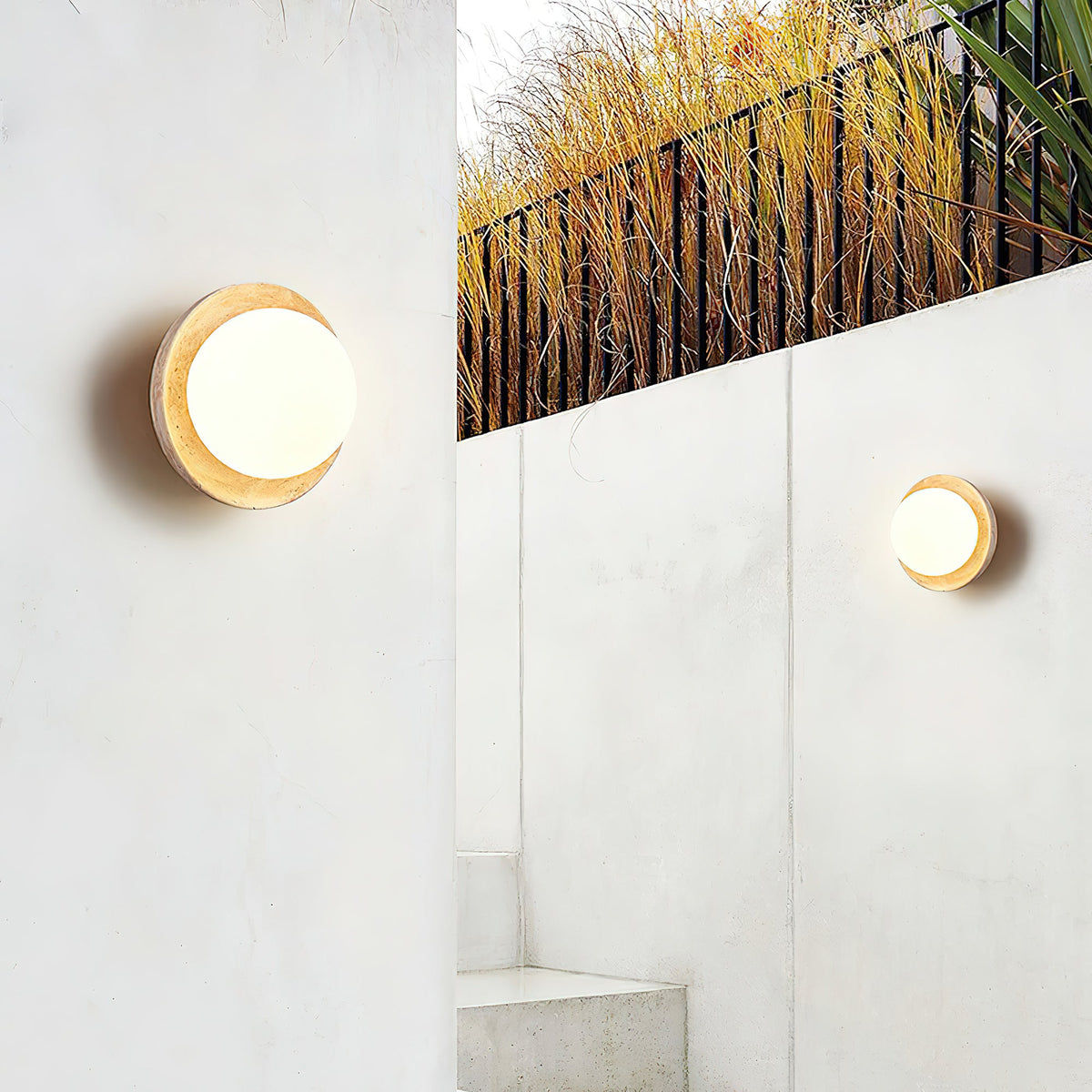 Eala Wall Lamp – Natural Travertine Stone & Glass Globe Wall Sconce