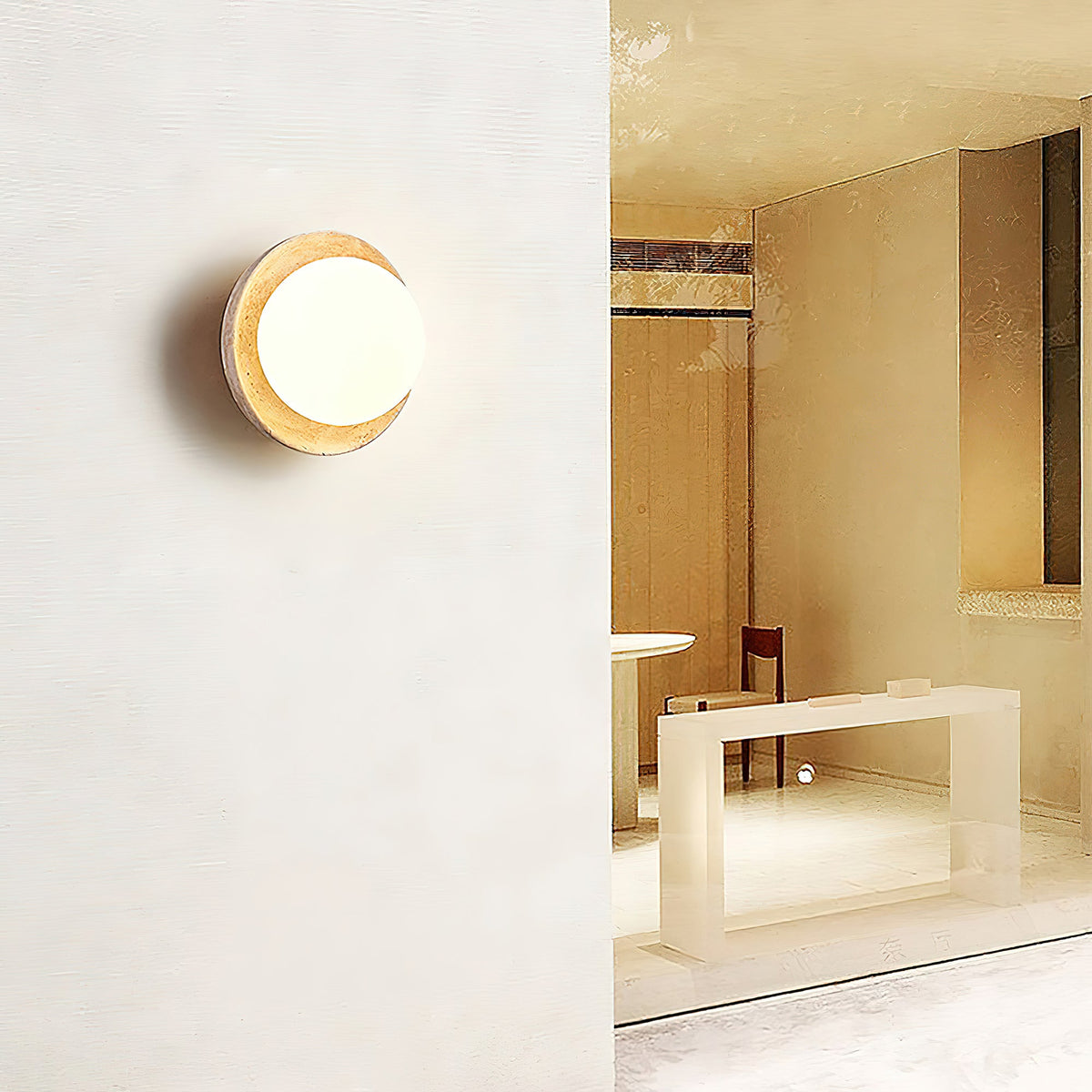 Eala Wall Lamp – Natural Travertine Stone & Glass Globe Wall Sconce