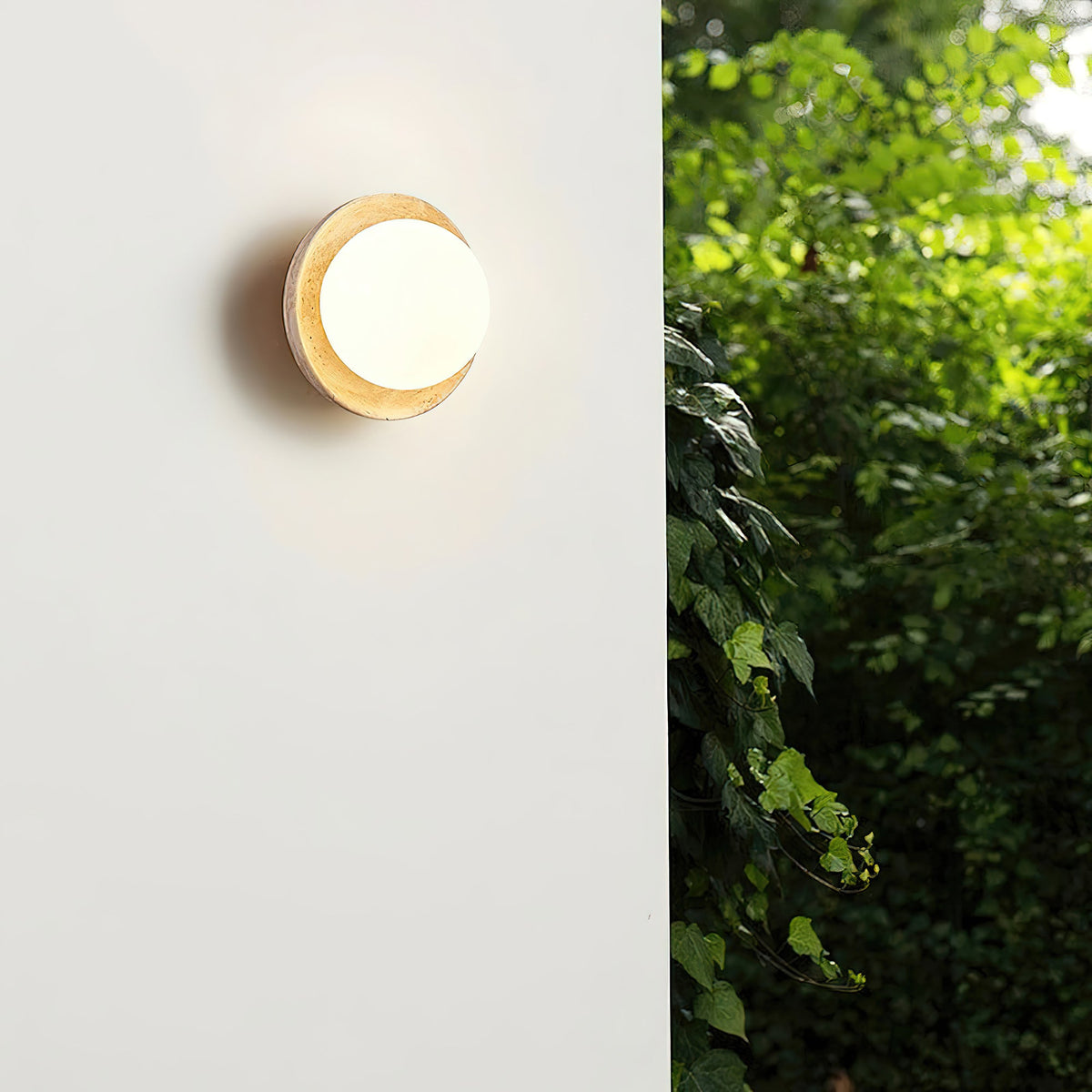 Eala Wall Lamp – Natural Travertine Stone & Glass Globe Wall Sconce