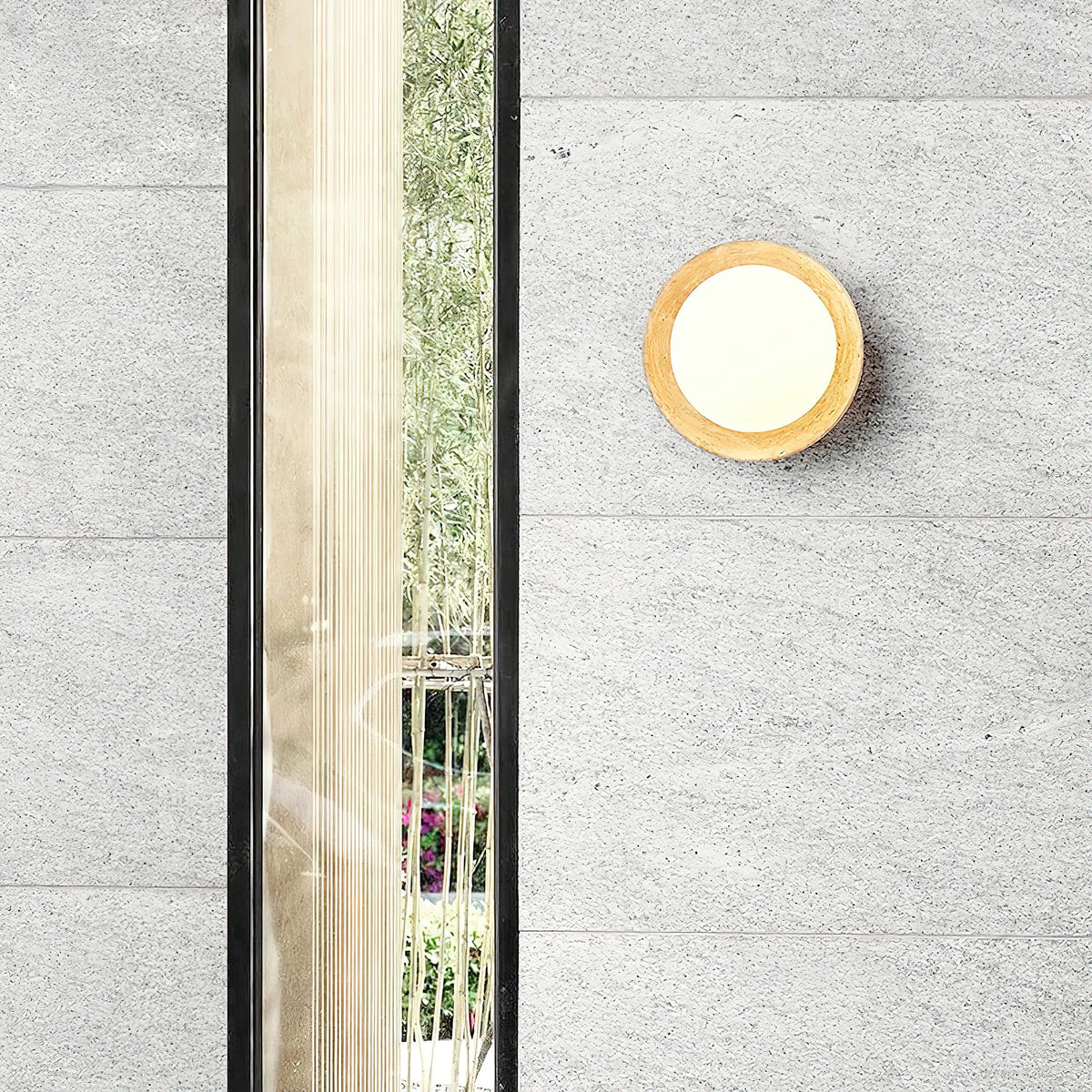Eala Wall Lamp – Natural Travertine Stone & Glass Globe Wall Sconce