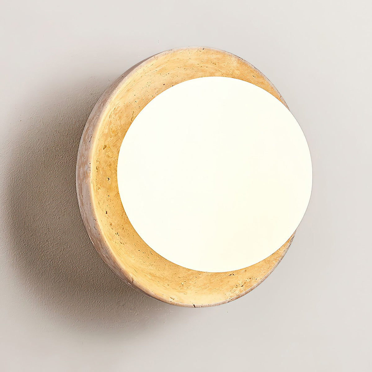 Eala Wall Lamp – Natural Travertine Stone & Glass Globe Wall Sconce
