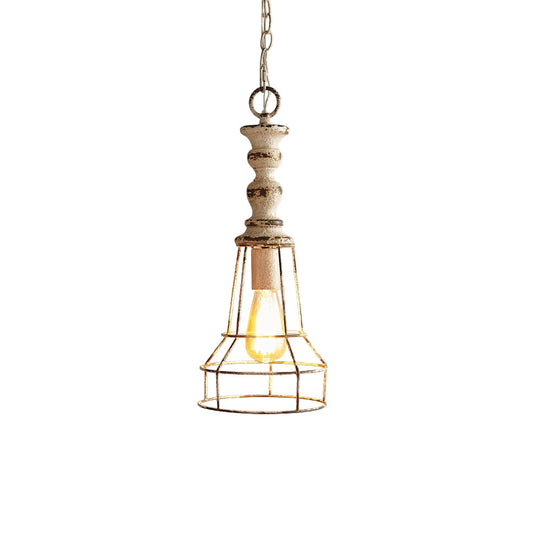 Earl Weathered Pendant Light – Industrial Cottage Wood & Iron Cage Pendant
