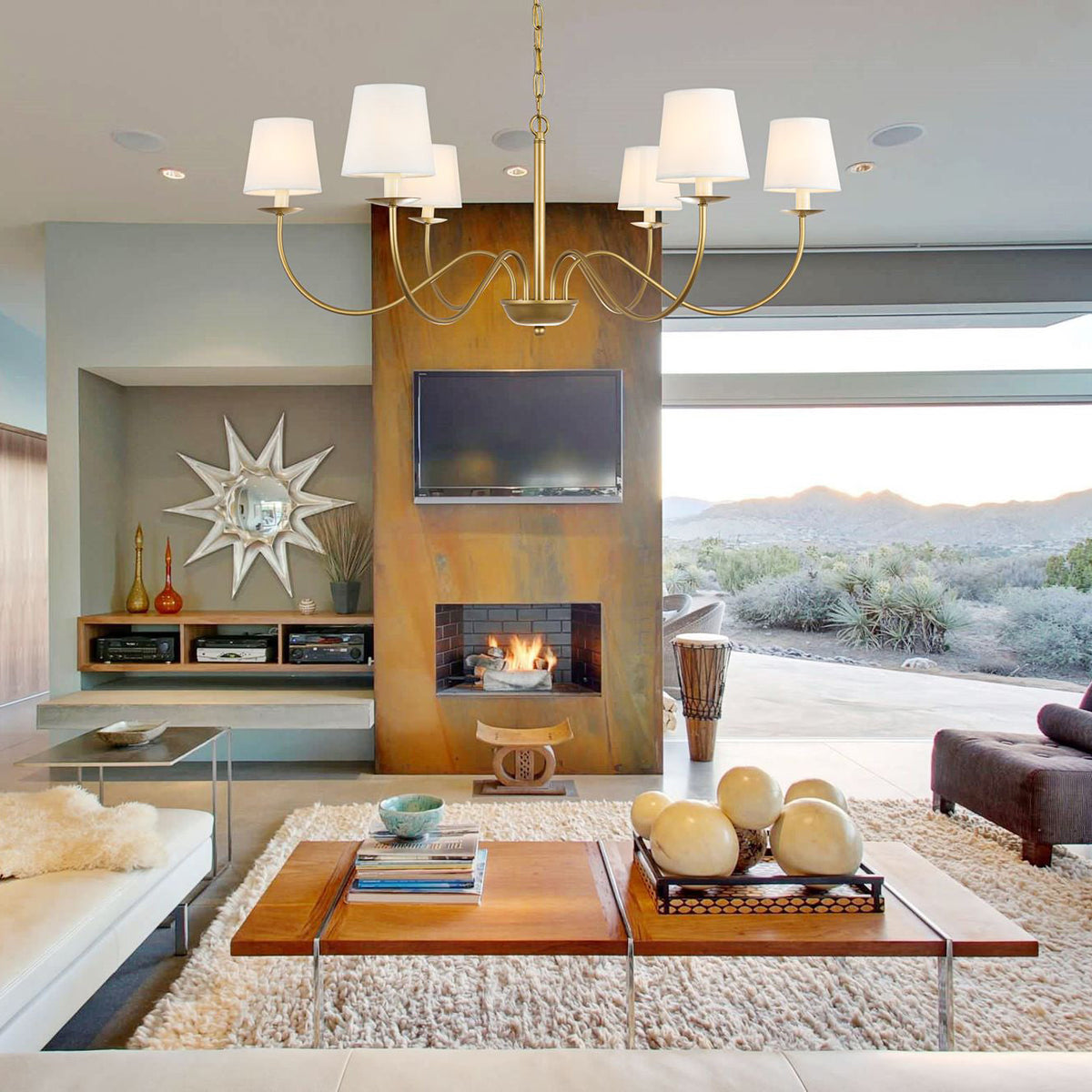 Eclipse Brass Chandelier – Modern Heritage 6-Light Candelabra Ceiling Light