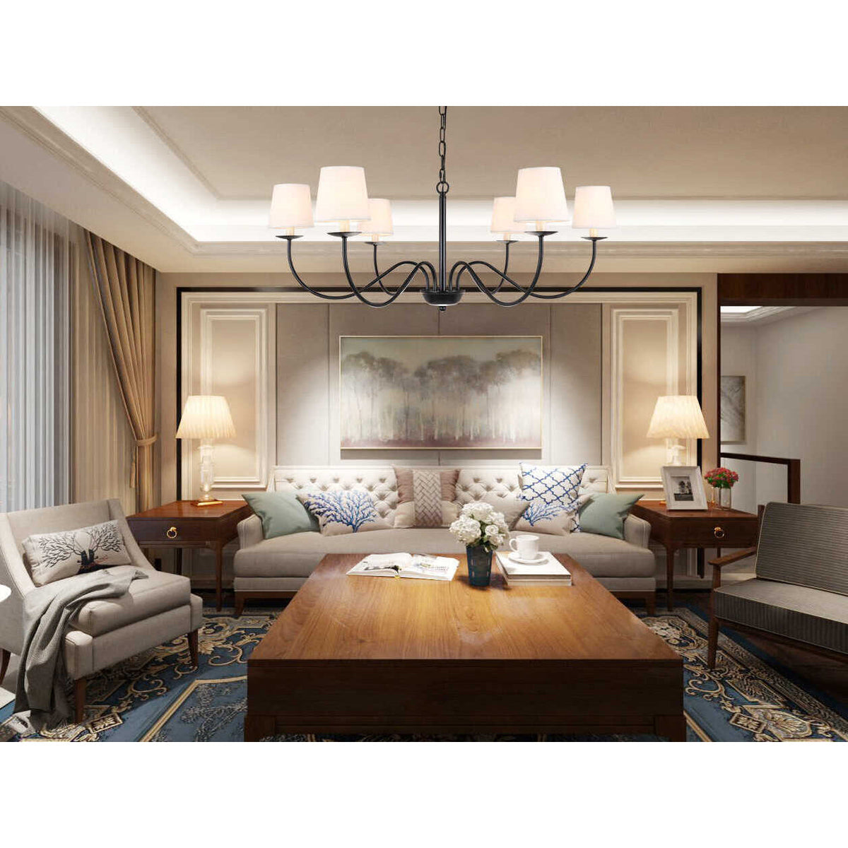 Eclipse Brass Chandelier – Modern Heritage 6-Light Candelabra Ceiling Light