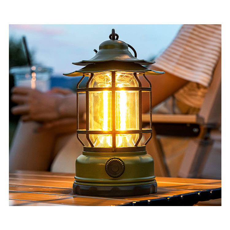 Lantern Outdoor Camping Table Lamp - Portable Battery Water-Resistant Lantern | Vintage Industrial USB Rechargeable Light