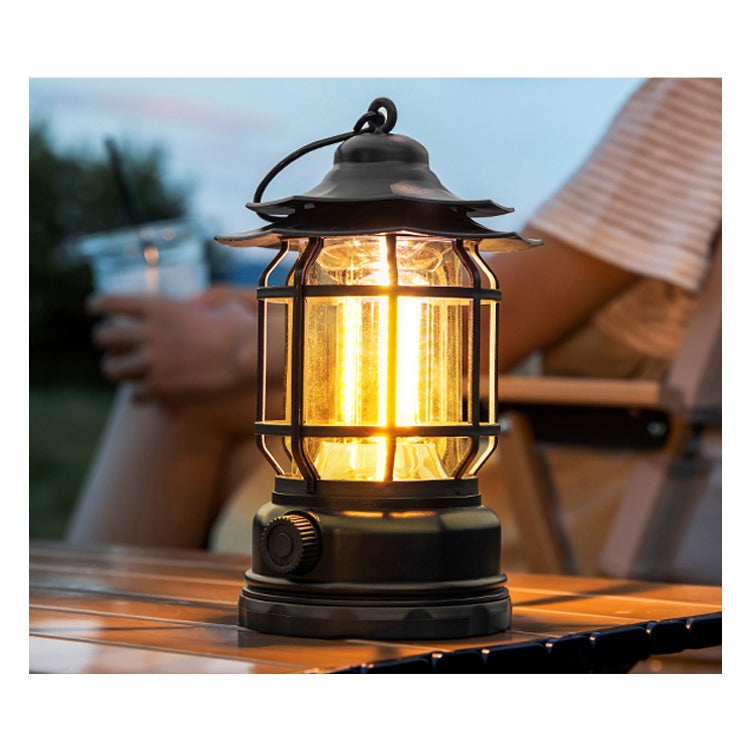 Lantern Outdoor Camping Table Lamp - Portable Battery Water-Resistant Lantern | Vintage Industrial USB Rechargeable Light
