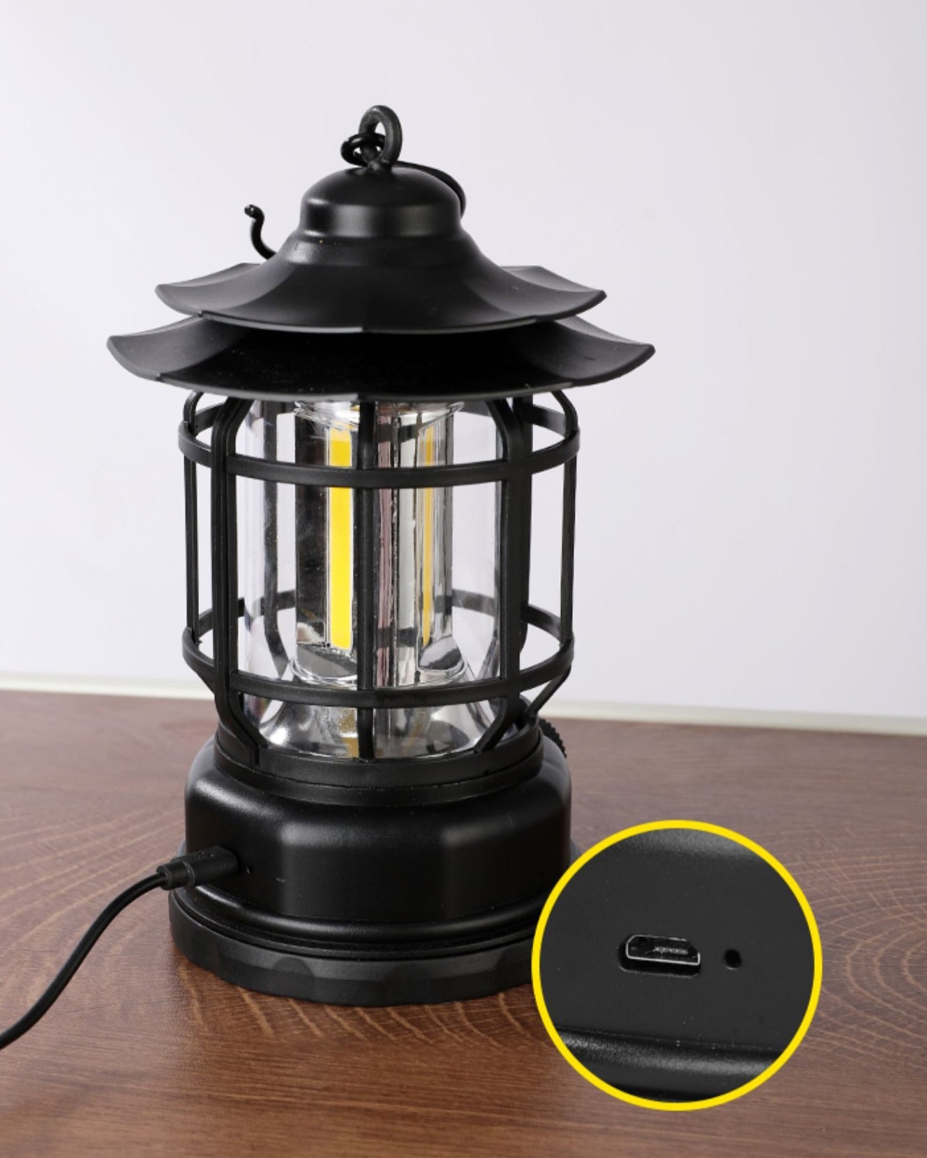 Lantern Outdoor Camping Table Lamp - Portable Battery Water-Resistant Lantern | Vintage Industrial USB Rechargeable Light