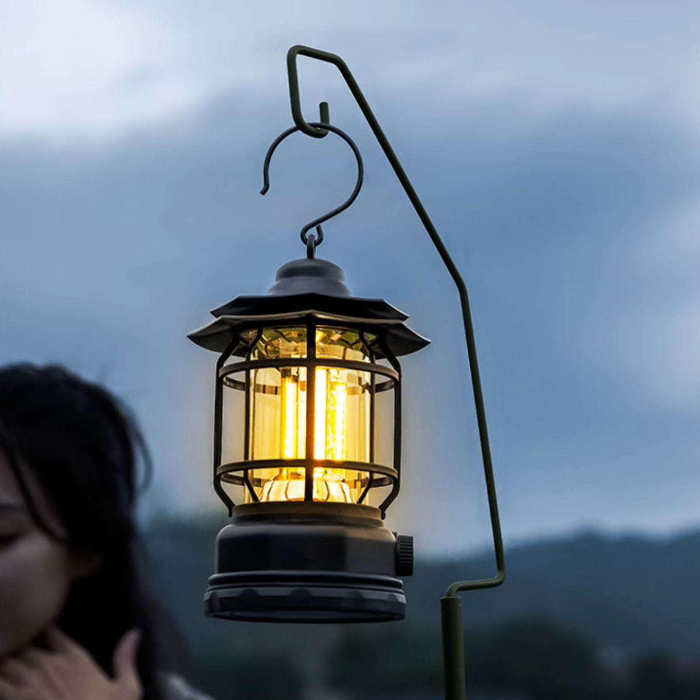 Lantern Outdoor Camping Table Lamp - Portable Battery Water-Resistant Lantern | Vintage Industrial USB Rechargeable Light