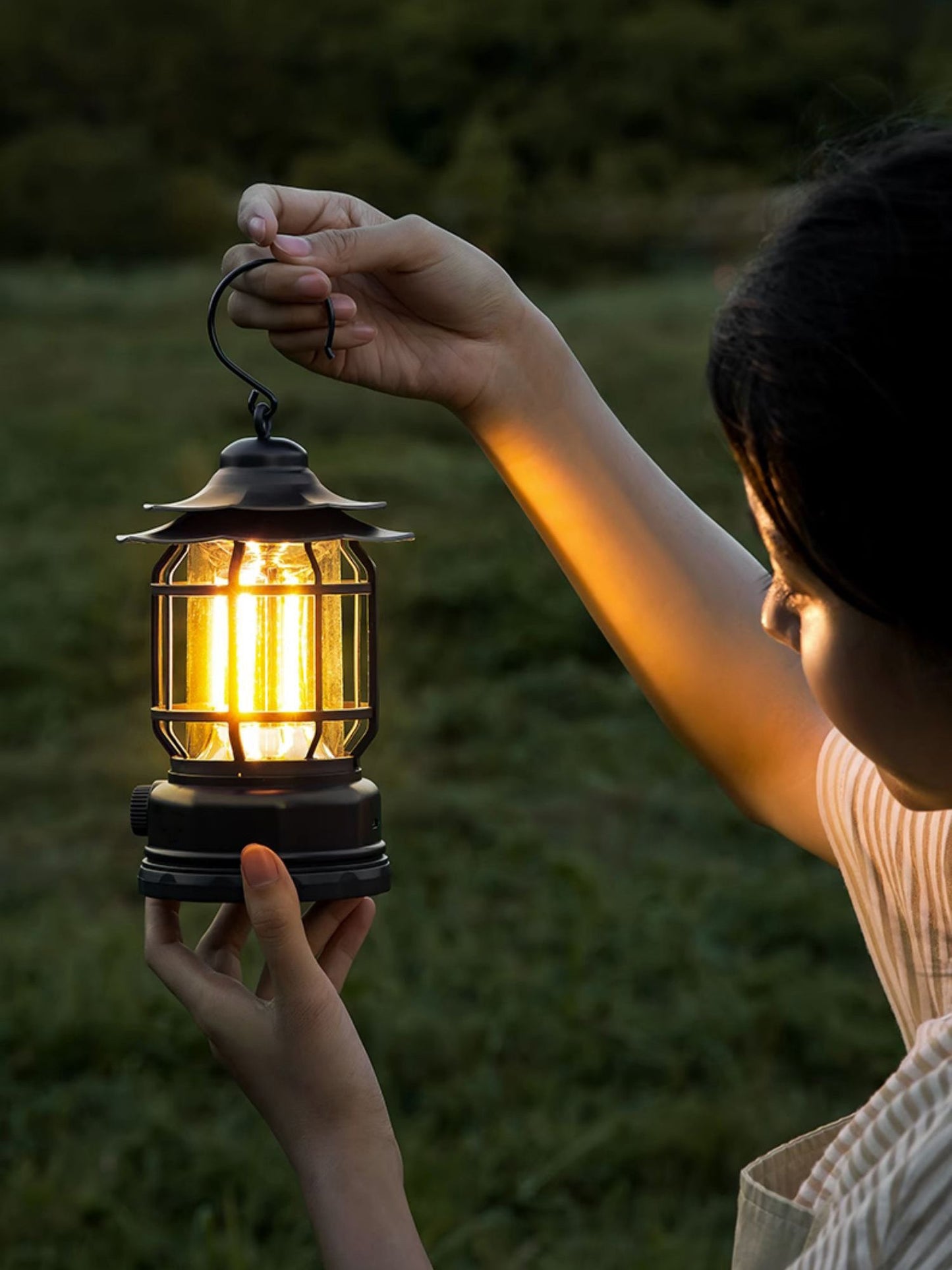 Lantern Outdoor Camping Table Lamp - Portable Battery Water-Resistant Lantern | Vintage Industrial USB Rechargeable Light
