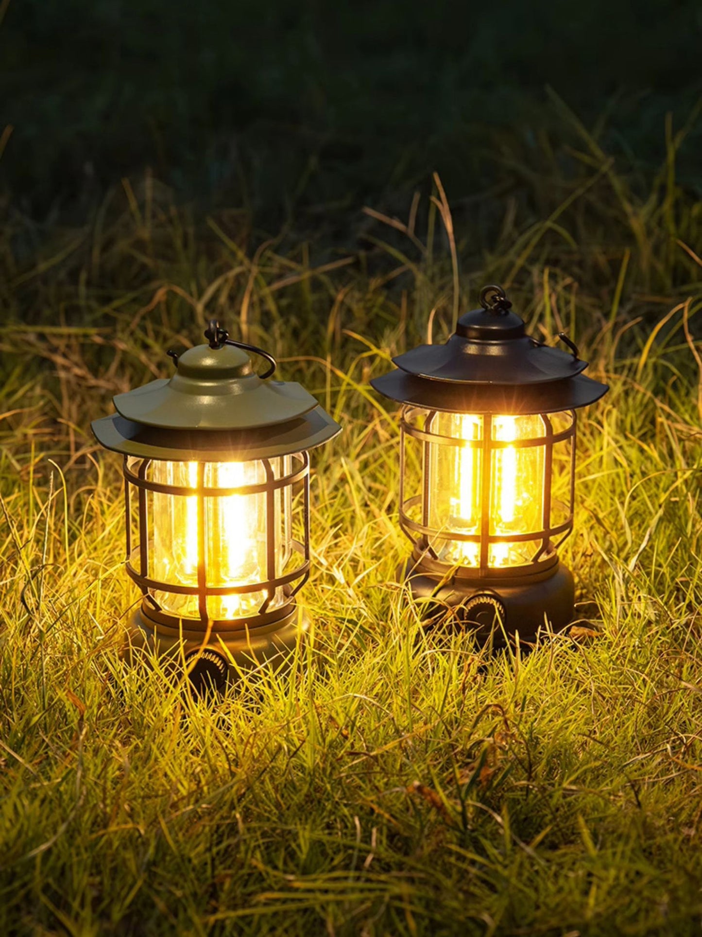 Lantern Outdoor Camping Table Lamp - Portable Battery Water-Resistant Lantern | Vintage Industrial USB Rechargeable Light