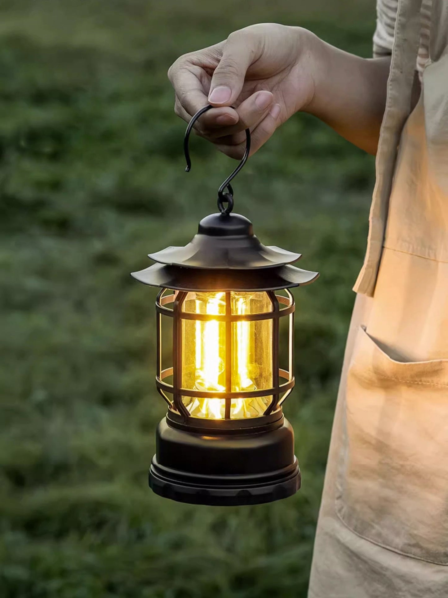 Lantern Outdoor Camping Table Lamp - Portable Battery Water-Resistant Lantern | Vintage Industrial USB Rechargeable Light