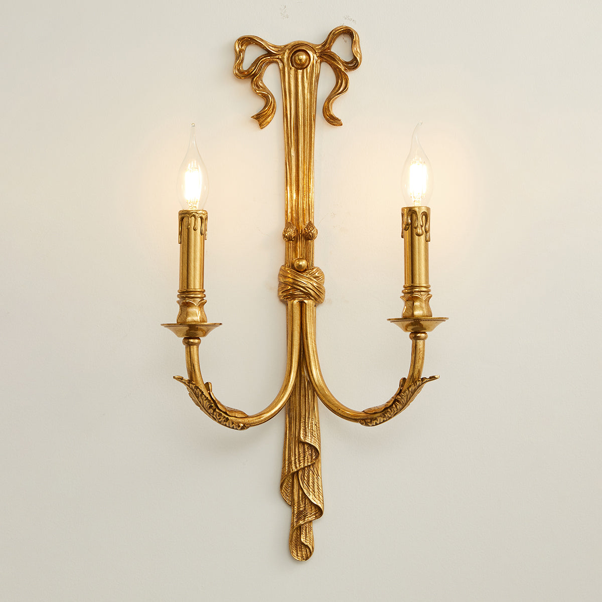 Edith Brass Wall Lamp – Classical 2-Light Solid Brass Candle Sconce