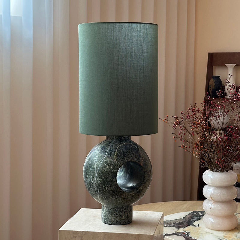 Editions Marble Table Lamp – Modern Sculptural Natural Marble & Fabric Desk Light