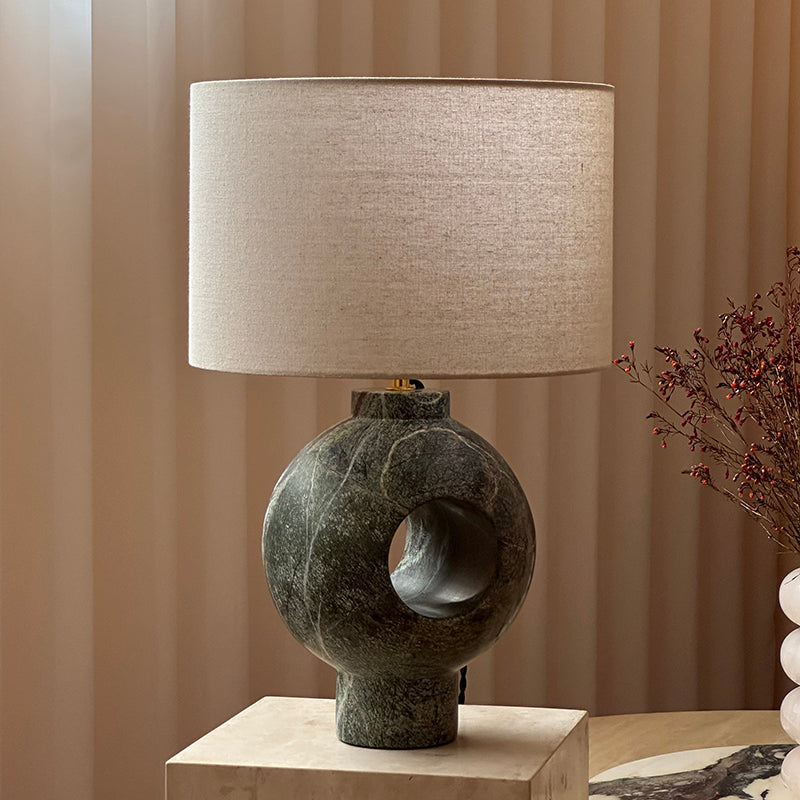 Editions Marble Table Lamp – Modern Sculptural Natural Marble & Fabric Desk Light