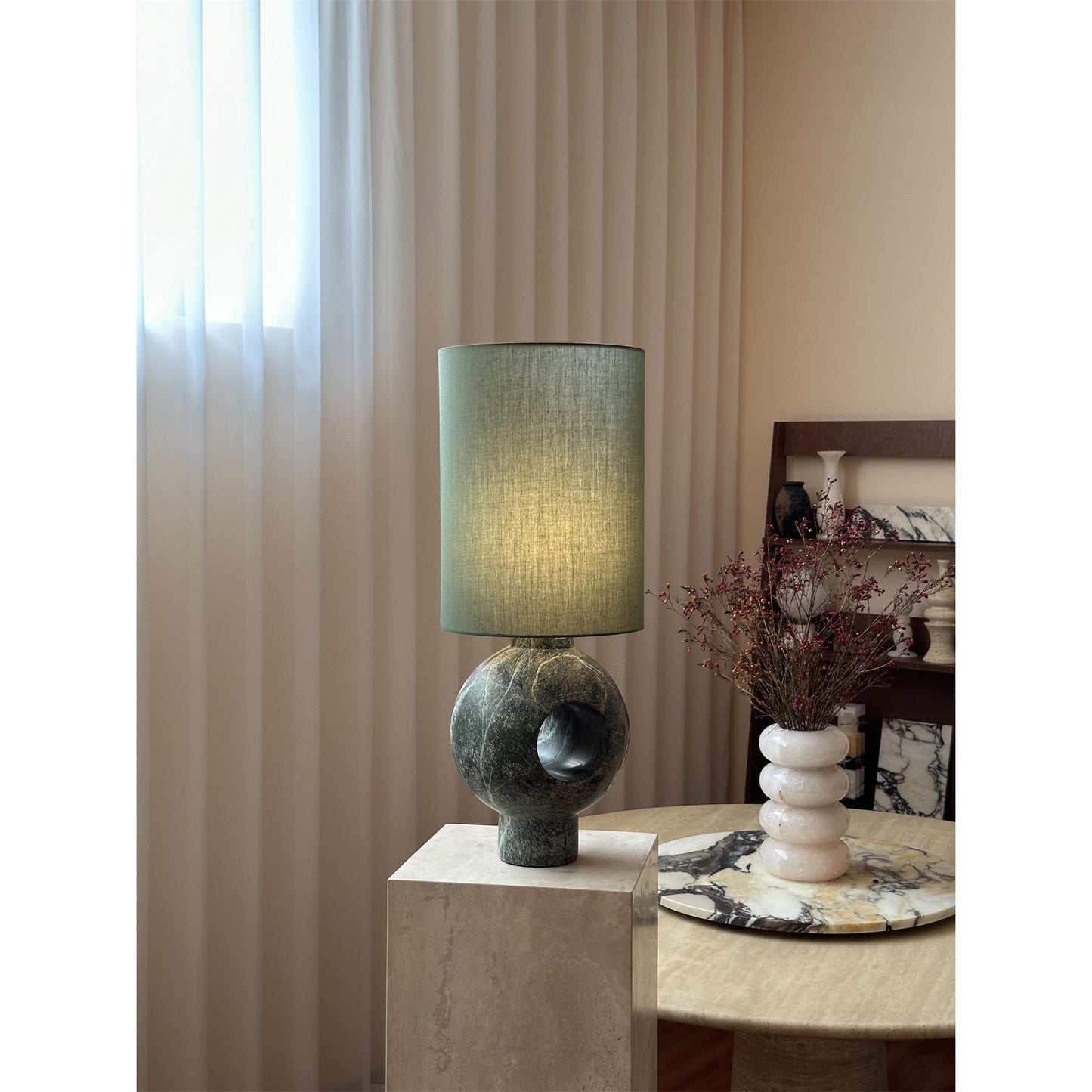Editions Marble Table Lamp – Modern Sculptural Natural Marble & Fabric Desk Light