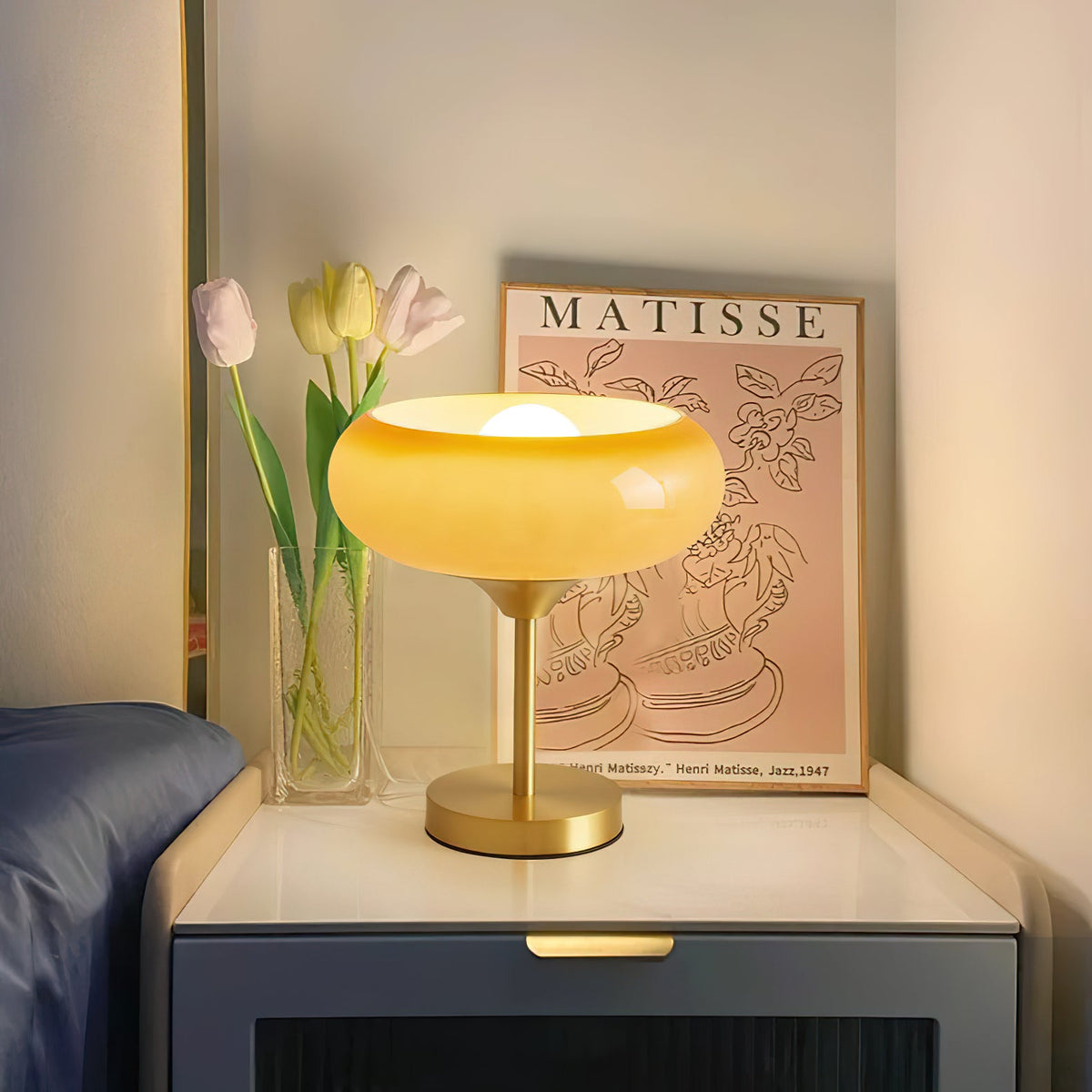 Egg Tart Glass Table Lamp – Retro Fluted Glass Accent Light