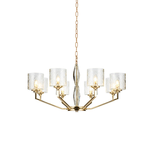 Eilon Chandelier – Modern Brass & Clear Cylindrical Glass Chandelier