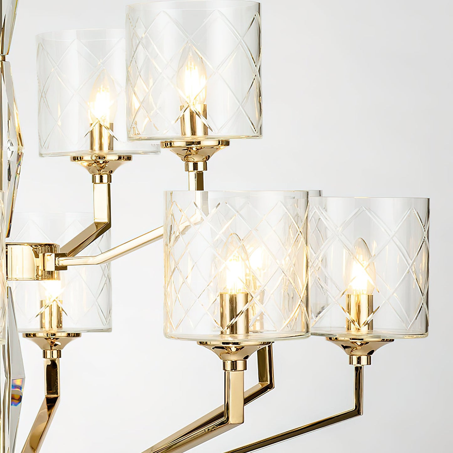 Eilon Chandelier – Modern Brass & Clear Cylindrical Glass Chandelier