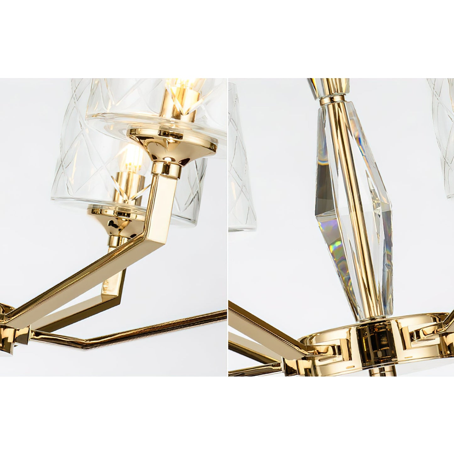 Eilon Chandelier – Modern Brass & Clear Cylindrical Glass Chandelier