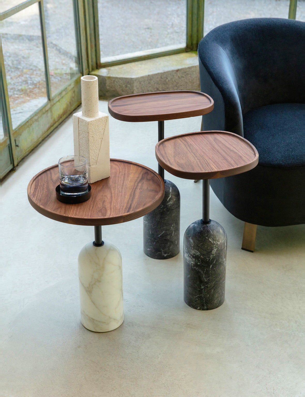 Ekero Square Side Table – Modern Walnut Wood & Solid Marble Base Table