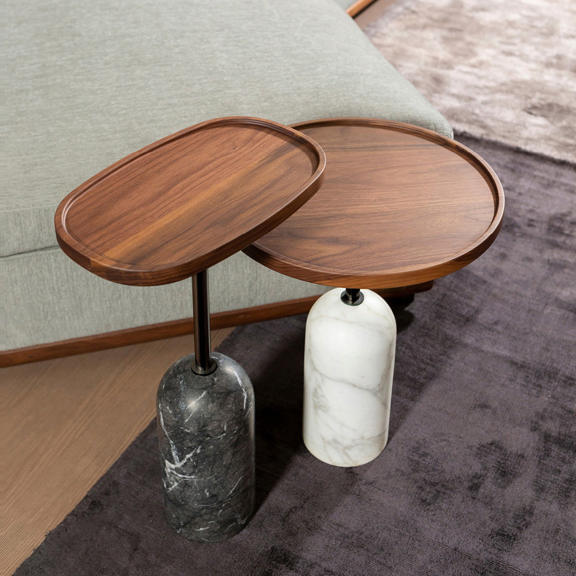 Ekero Square Side Table – Modern Walnut Wood & Solid Marble Base Table