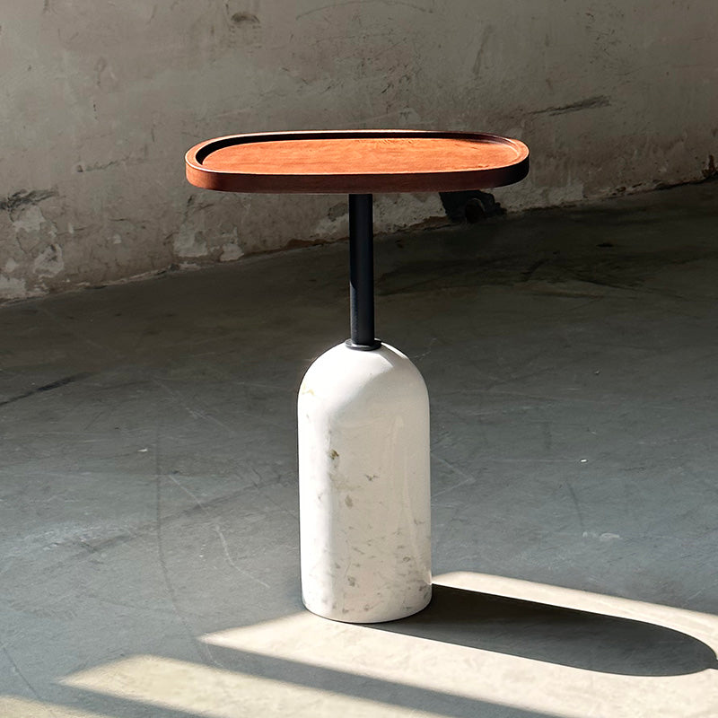 Ekero Square Side Table – Modern Walnut Wood & Solid Marble Base Table