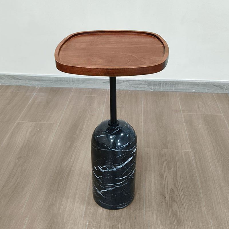 Ekero Square Side Table – Modern Walnut Wood & Solid Marble Base Table