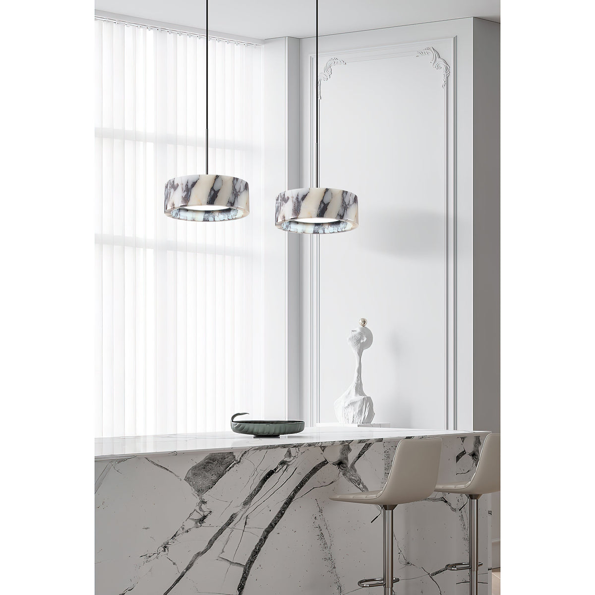 Elancourt Pendant Lamp – Natural Bulgari Marble Linear Pendant Light