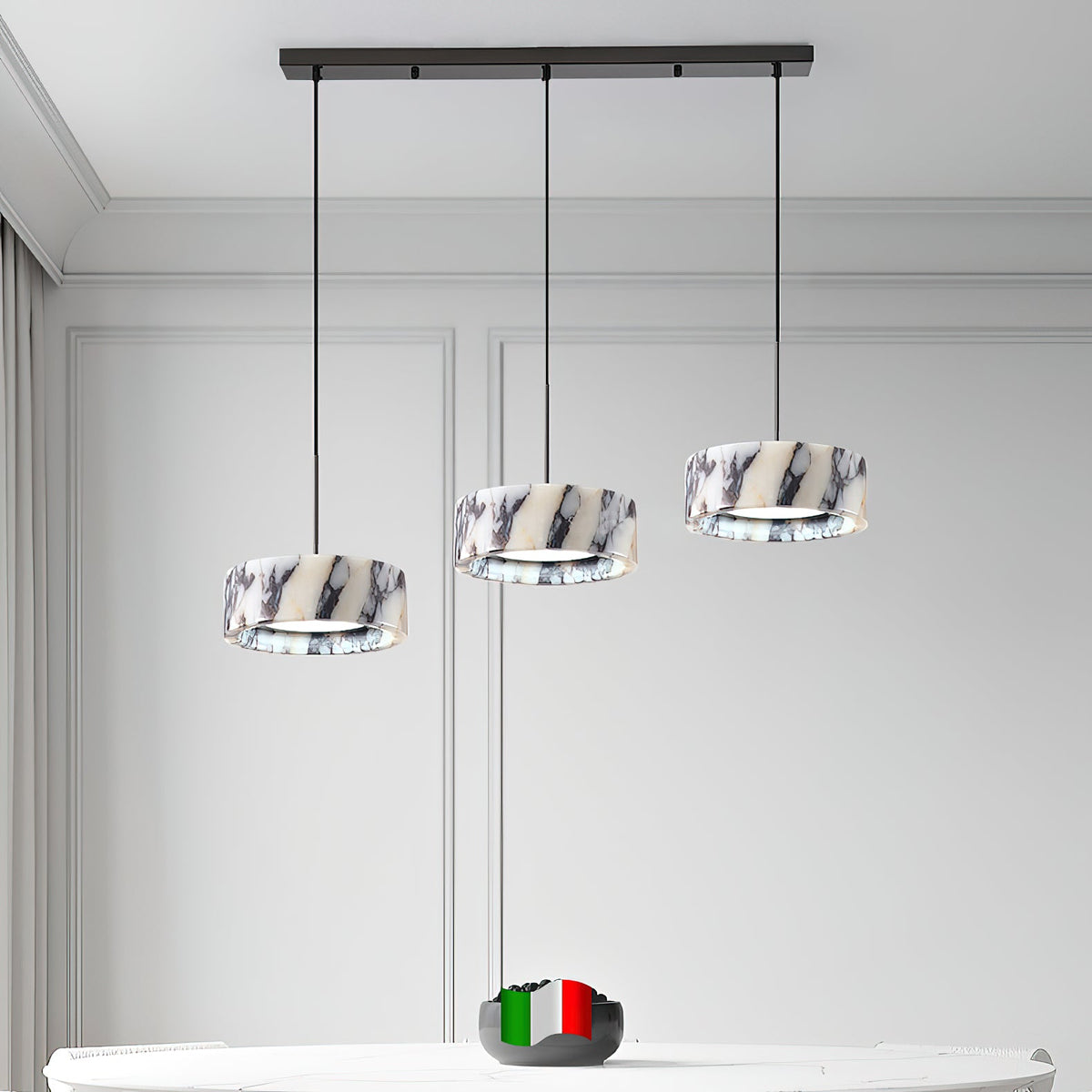 Elancourt Pendant Lamp – Natural Bulgari Marble Linear Pendant Light