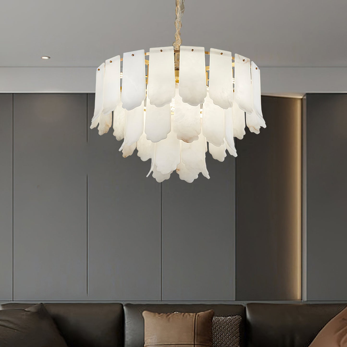 Elba Alabaster Chandelier – Multi-Layered Spanish Alabaster & Brass Statement Light