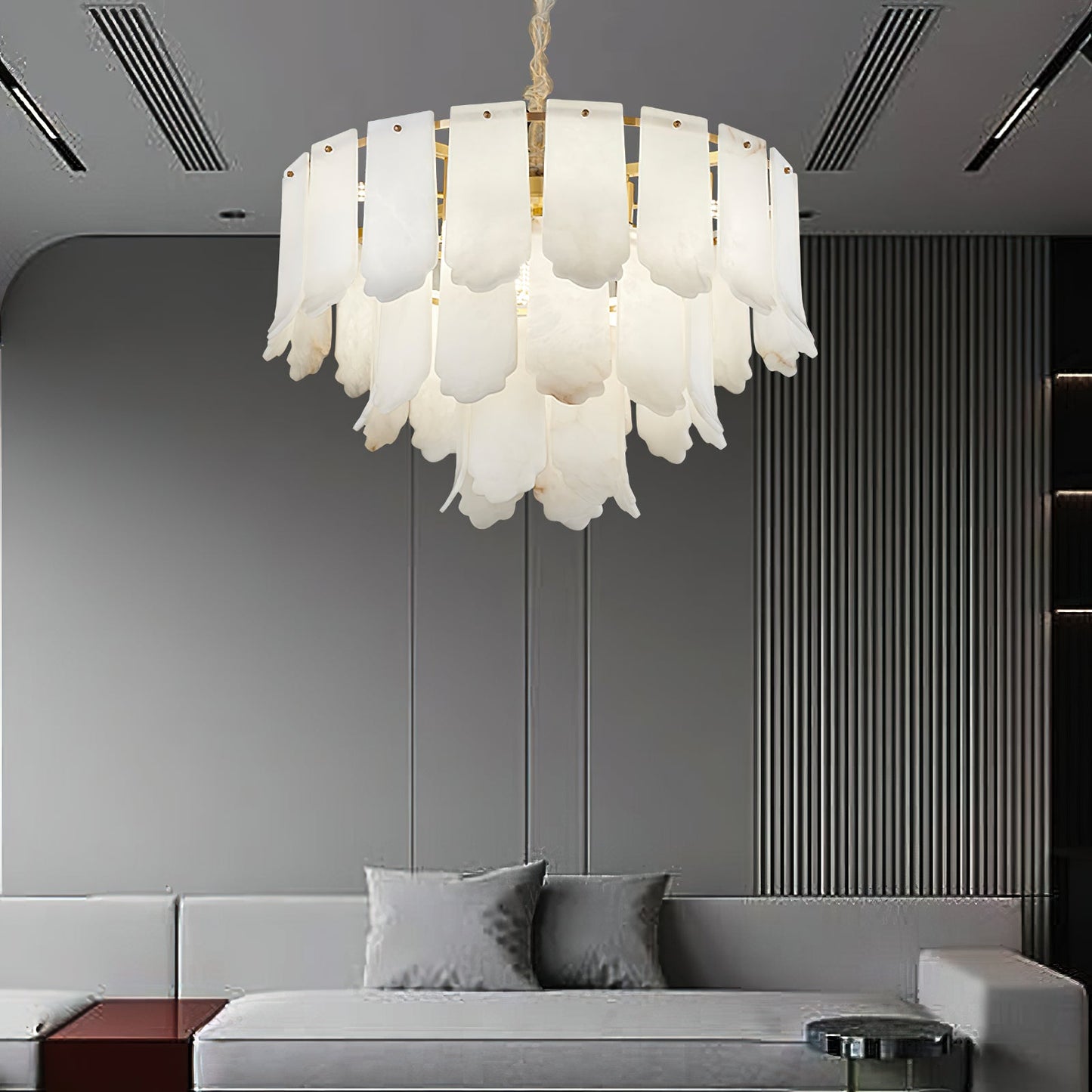 Elba Alabaster Chandelier – Multi-Layered Spanish Alabaster & Brass Statement Light