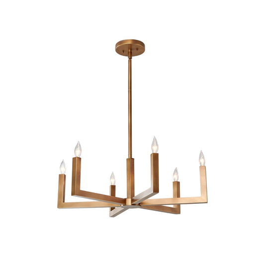 Eliza Brass Chandelier – Modern Minimalist 6-Arm Solid Brass Ceiling Light