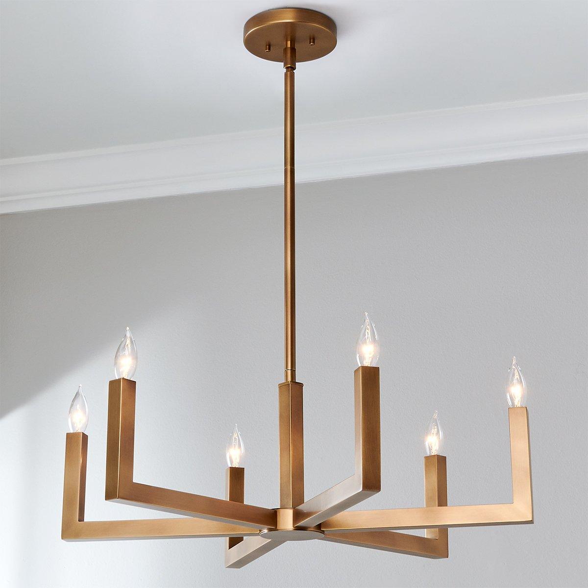 Eliza Brass Chandelier – Modern Minimalist 6-Arm Solid Brass Ceiling Light