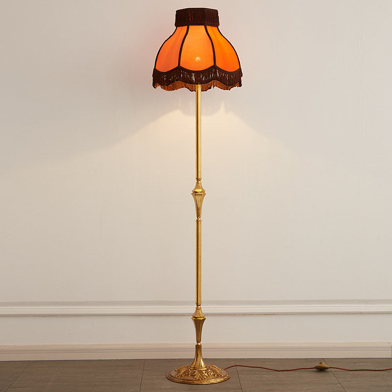 Elizabeth Floor Lamp – Classic Brass & Rich Orange Fabric Floor Light with Decorative Tassel