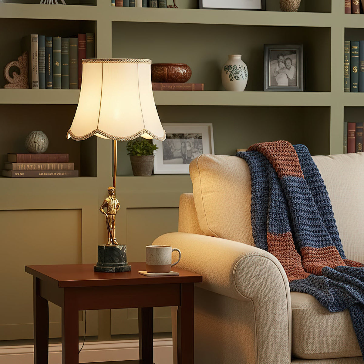 Ellie Table Lamp – Art Deco Brass & Natural Marble Base Accent Light