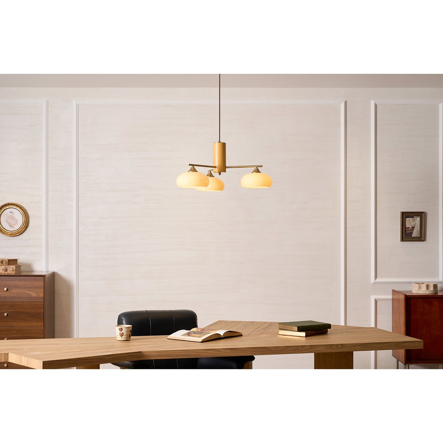 Elliptical Persimmon Chandelier – Modern Brass & Persimmon Glass Pendant Light