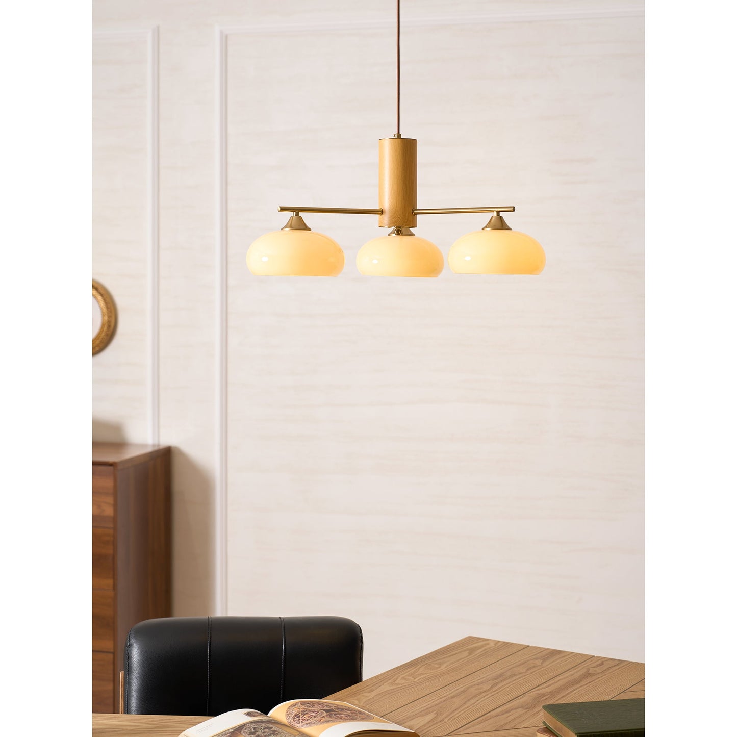 Elliptical Persimmon Chandelier – Modern Brass & Persimmon Glass Pendant Light