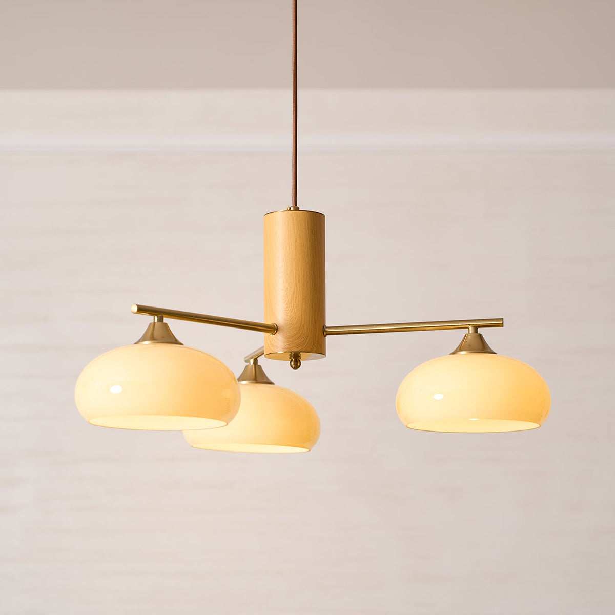Elliptical Persimmon Chandelier – Modern Brass & Persimmon Glass Pendant Light