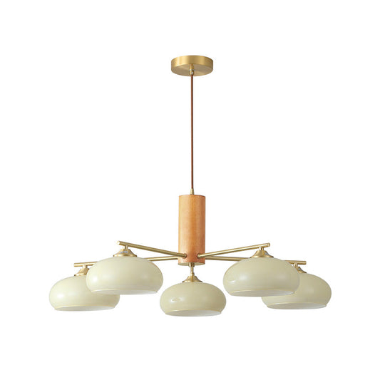 Elliptical Persimmon Chandelier – Modern Brass & Persimmon Glass Pendant Light