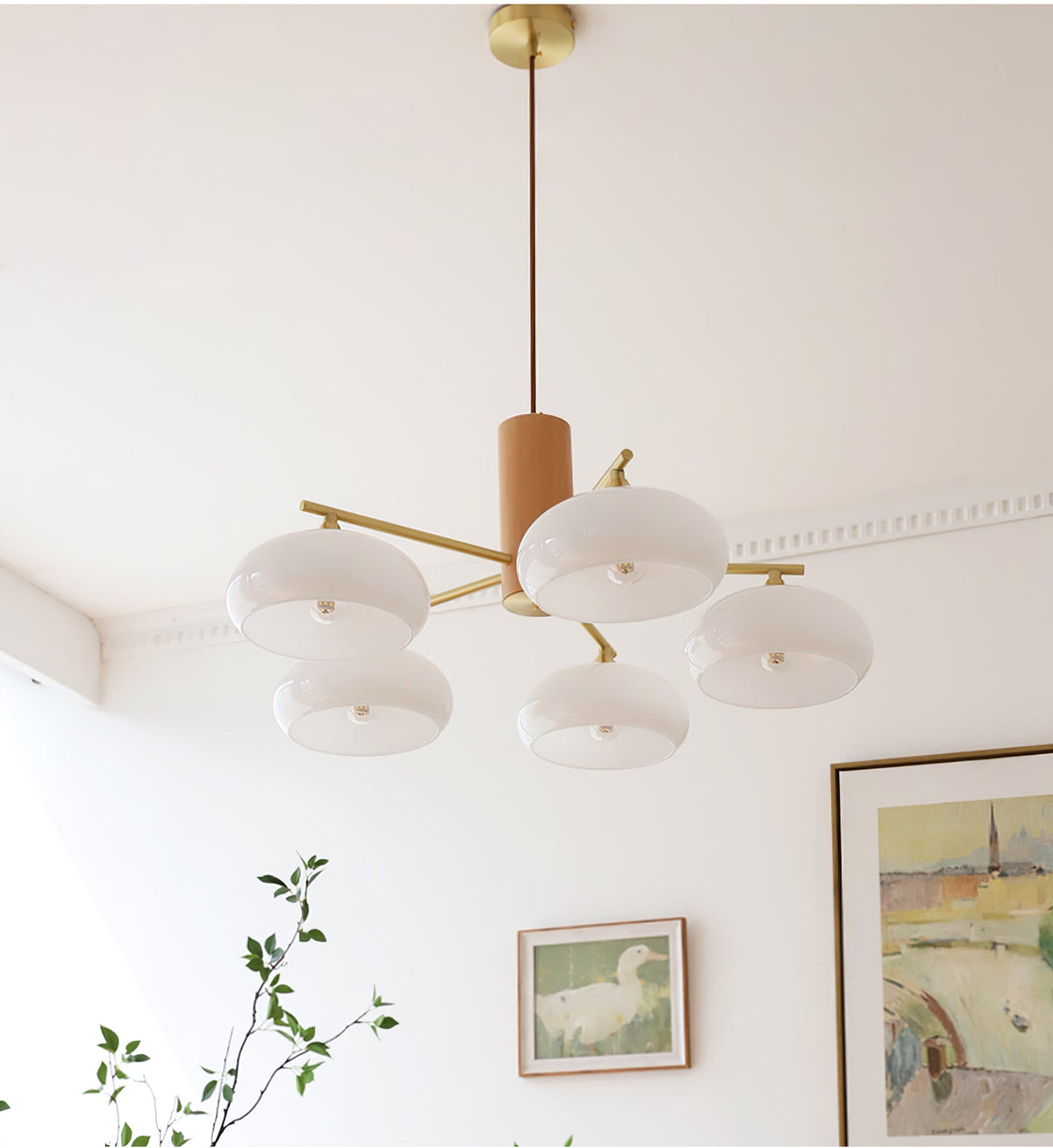 Elliptical Persimmon Chandelier – Modern Brass & Persimmon Glass Pendant Light
