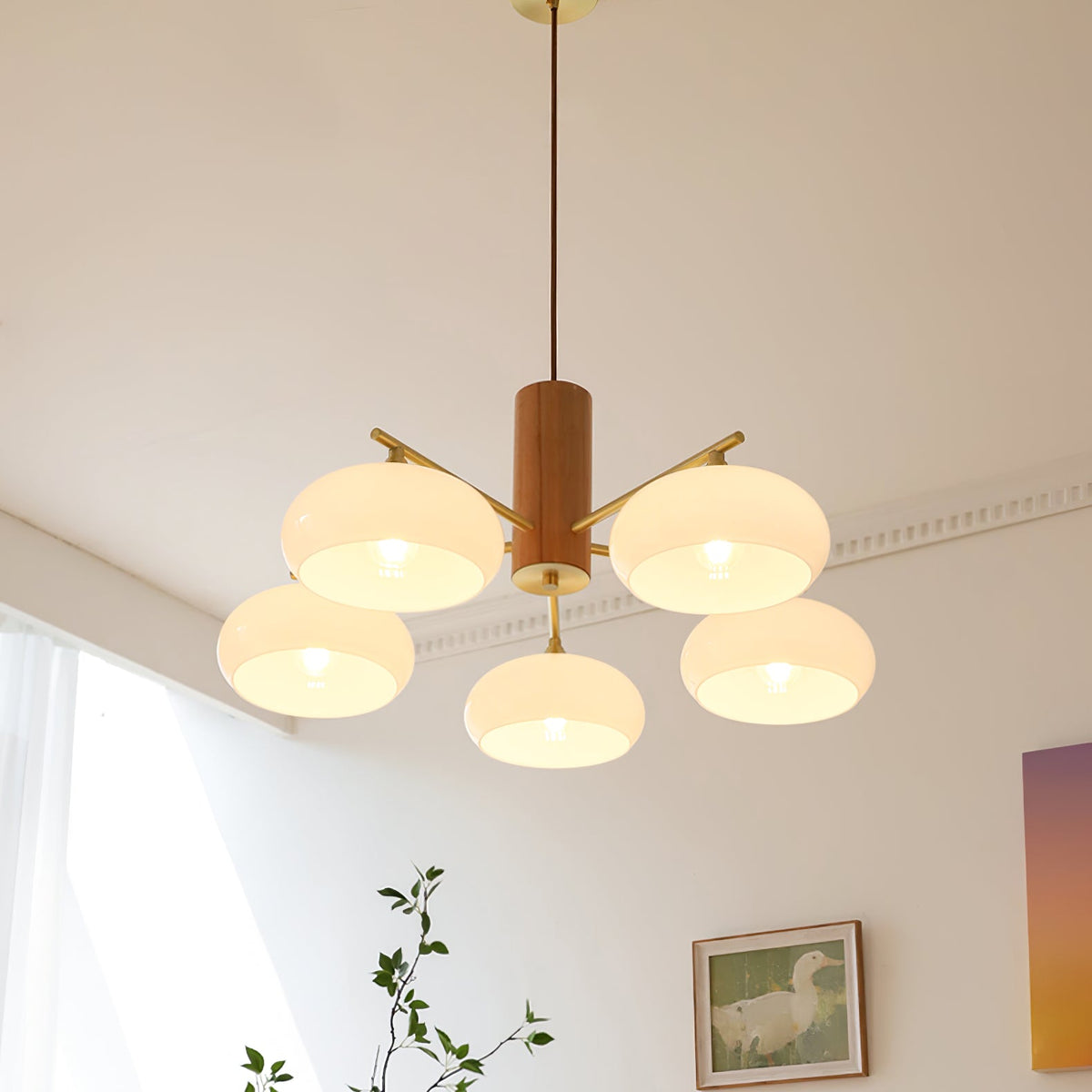 Elliptical Persimmon Chandelier – Modern Brass & Persimmon Glass Pendant Light