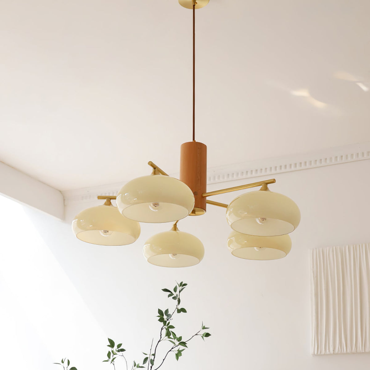 Elliptical Persimmon Chandelier – Modern Brass & Persimmon Glass Pendant Light