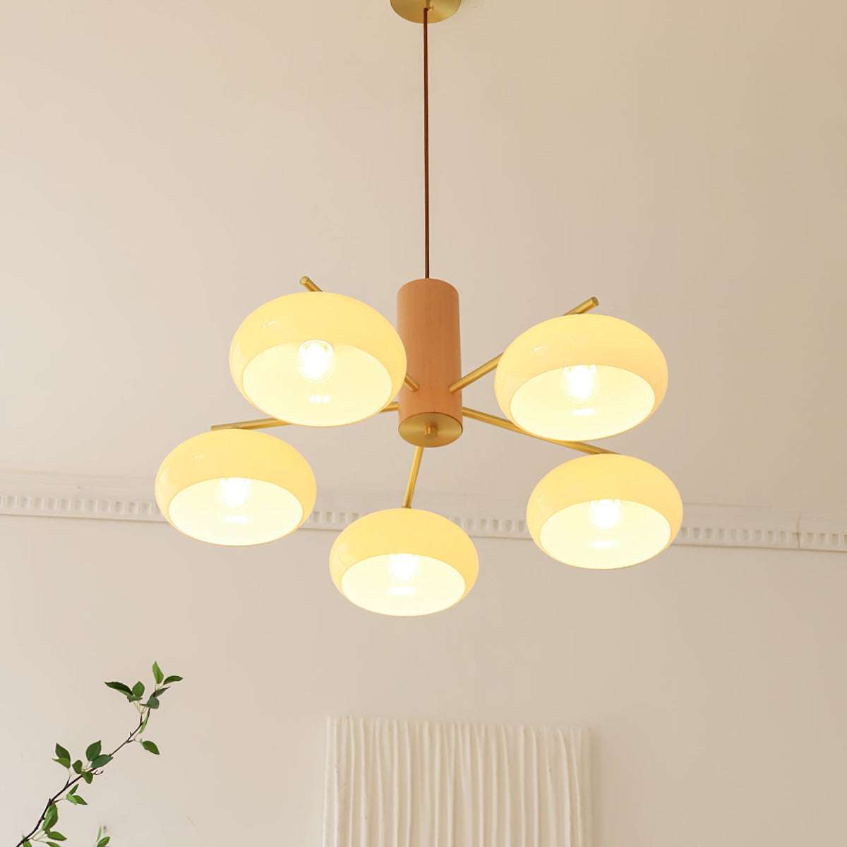 Elliptical Persimmon Chandelier – Modern Brass & Persimmon Glass Pendant Light