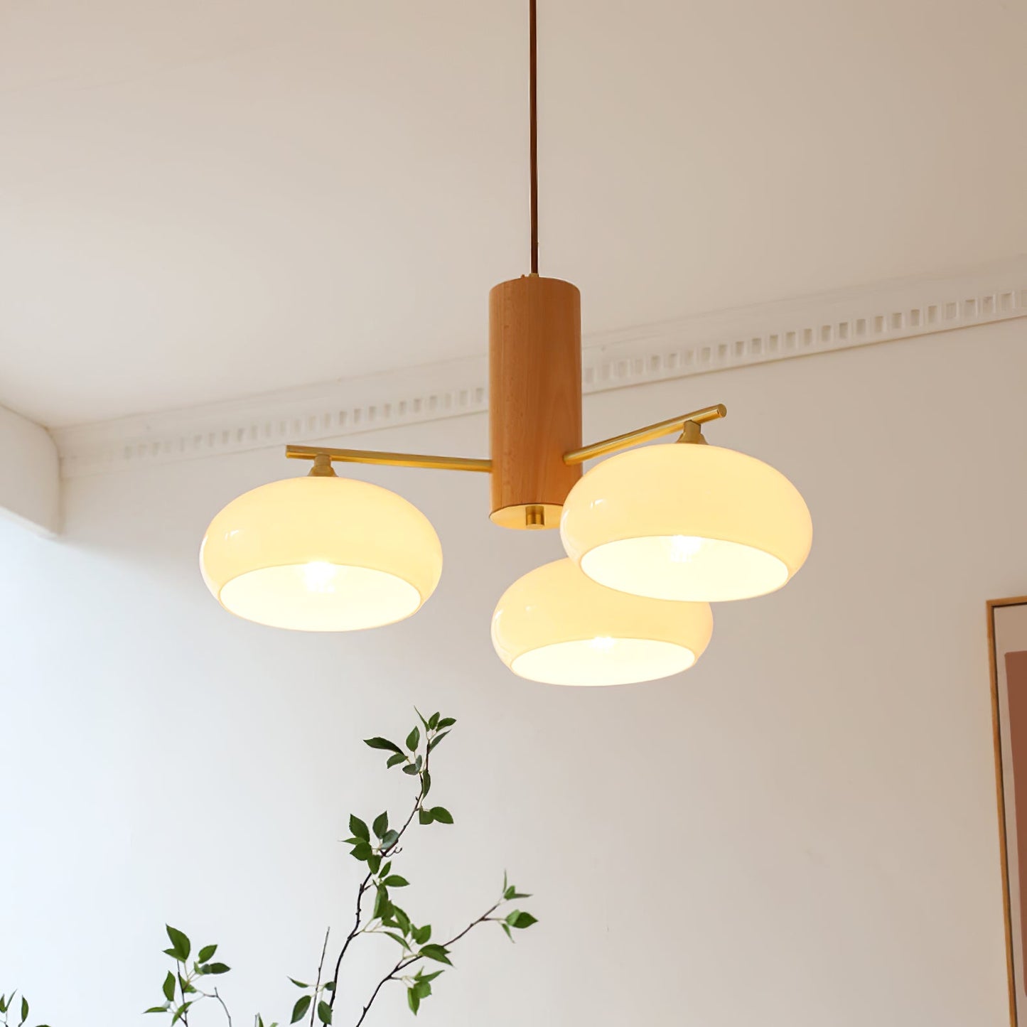 Elliptical Persimmon Chandelier – Modern Brass & Persimmon Glass Pendant Light