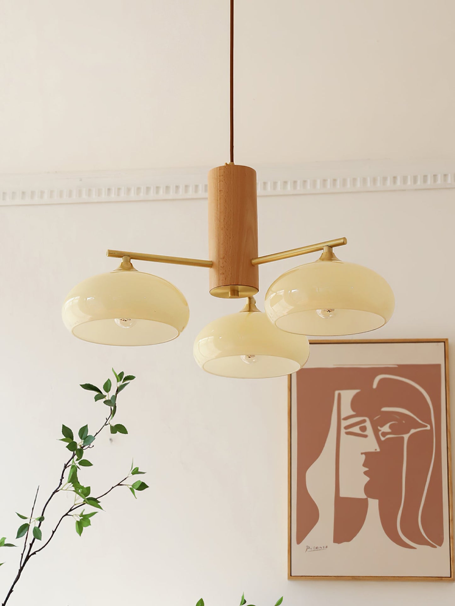 Elliptical Persimmon Chandelier – Modern Brass & Persimmon Glass Pendant Light