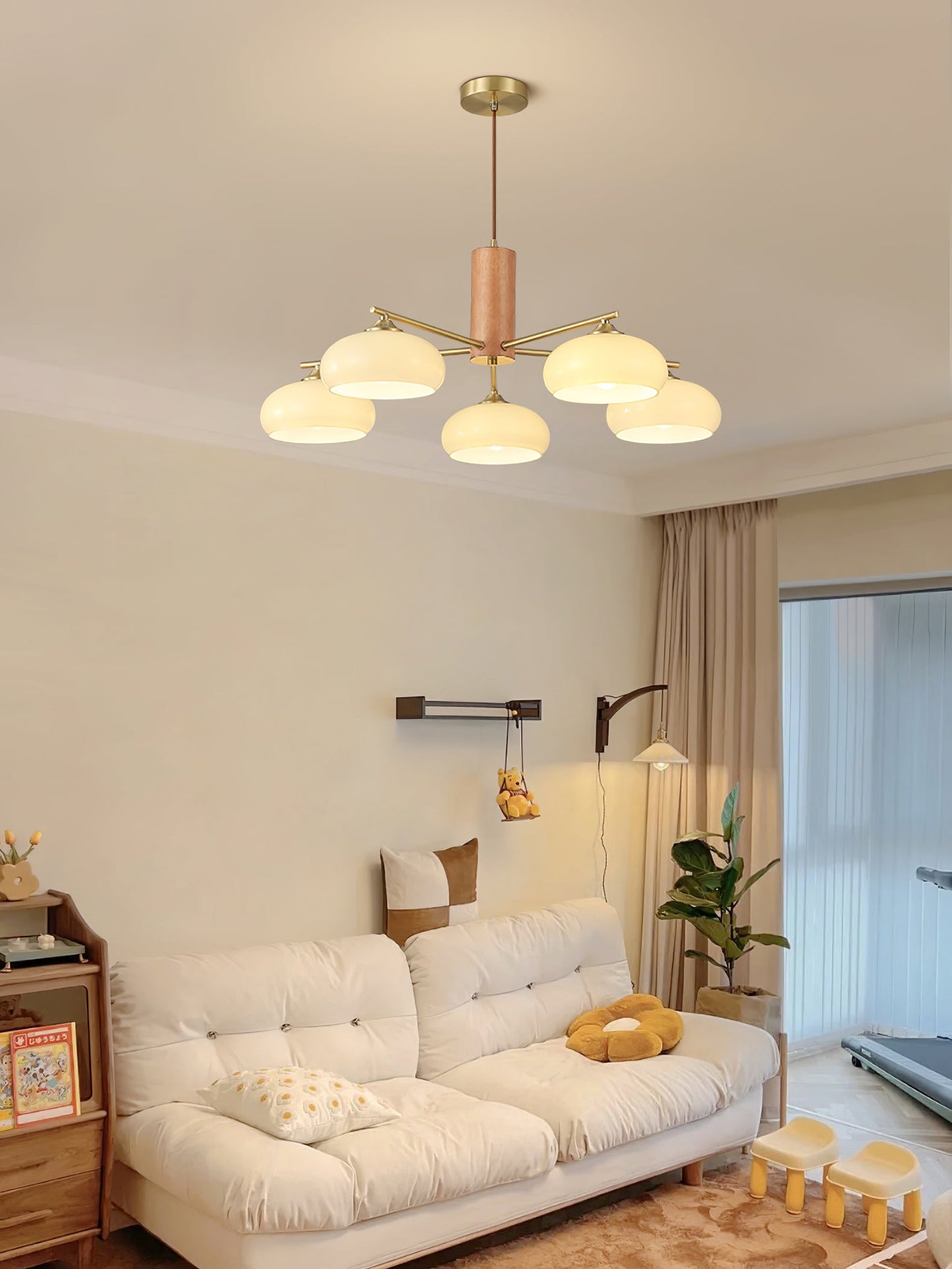 Elliptical Persimmon Chandelier – Modern Brass & Persimmon Glass Pendant Light