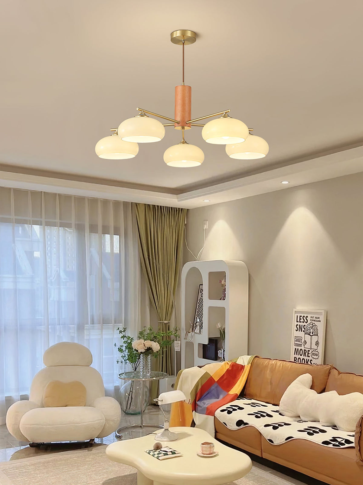 Elliptical Persimmon Chandelier – Modern Brass & Persimmon Glass Pendant Light