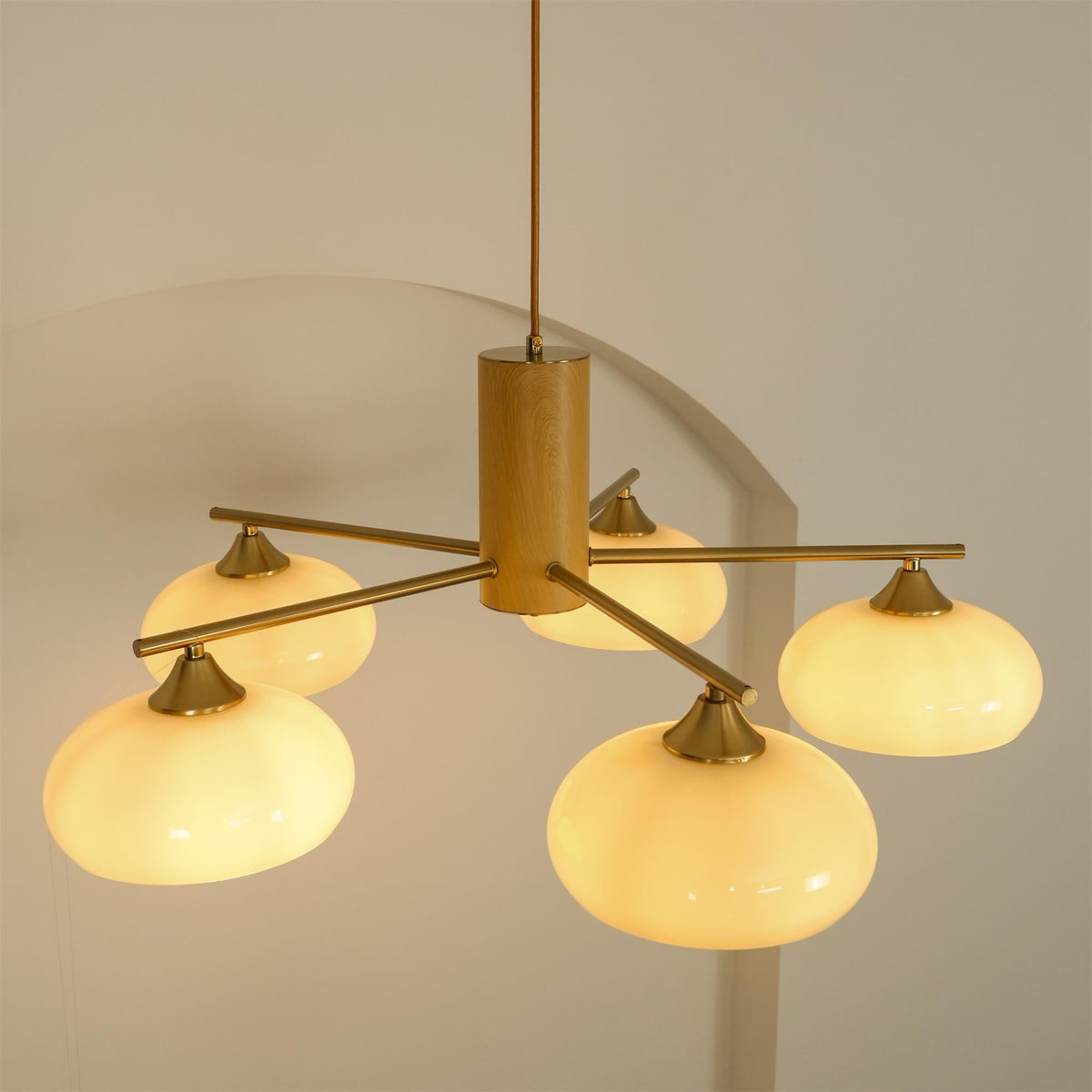 Elliptical Persimmon Chandelier – Modern Brass & Persimmon Glass Pendant Light