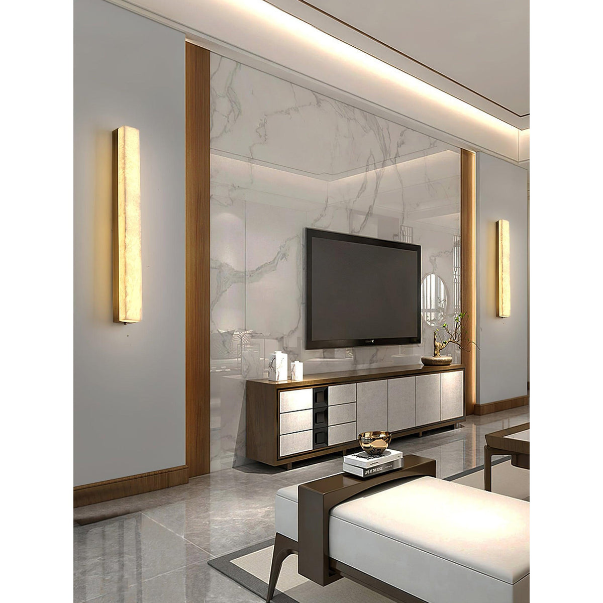 Emerson Alabaster Wall Lamp – Modern Brass & Natural Stone Linear Sconce